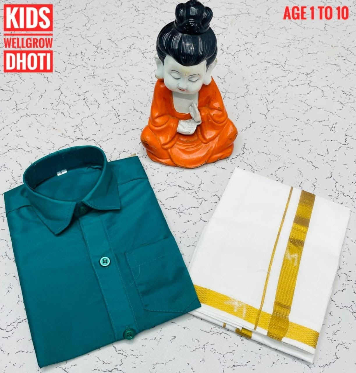 Pre order Age 1 to 5 Boys ethnic shirt and velcro dhoti set