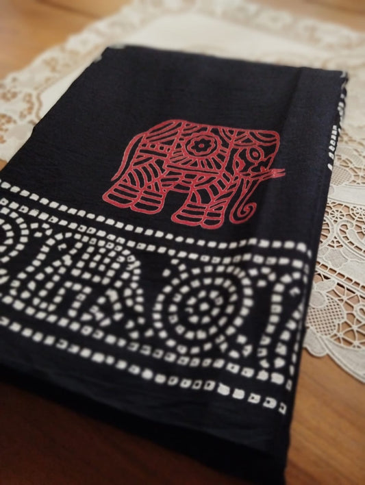 Soft premium hand dyed & hand printed bagru mulmul cotton saree with blouse