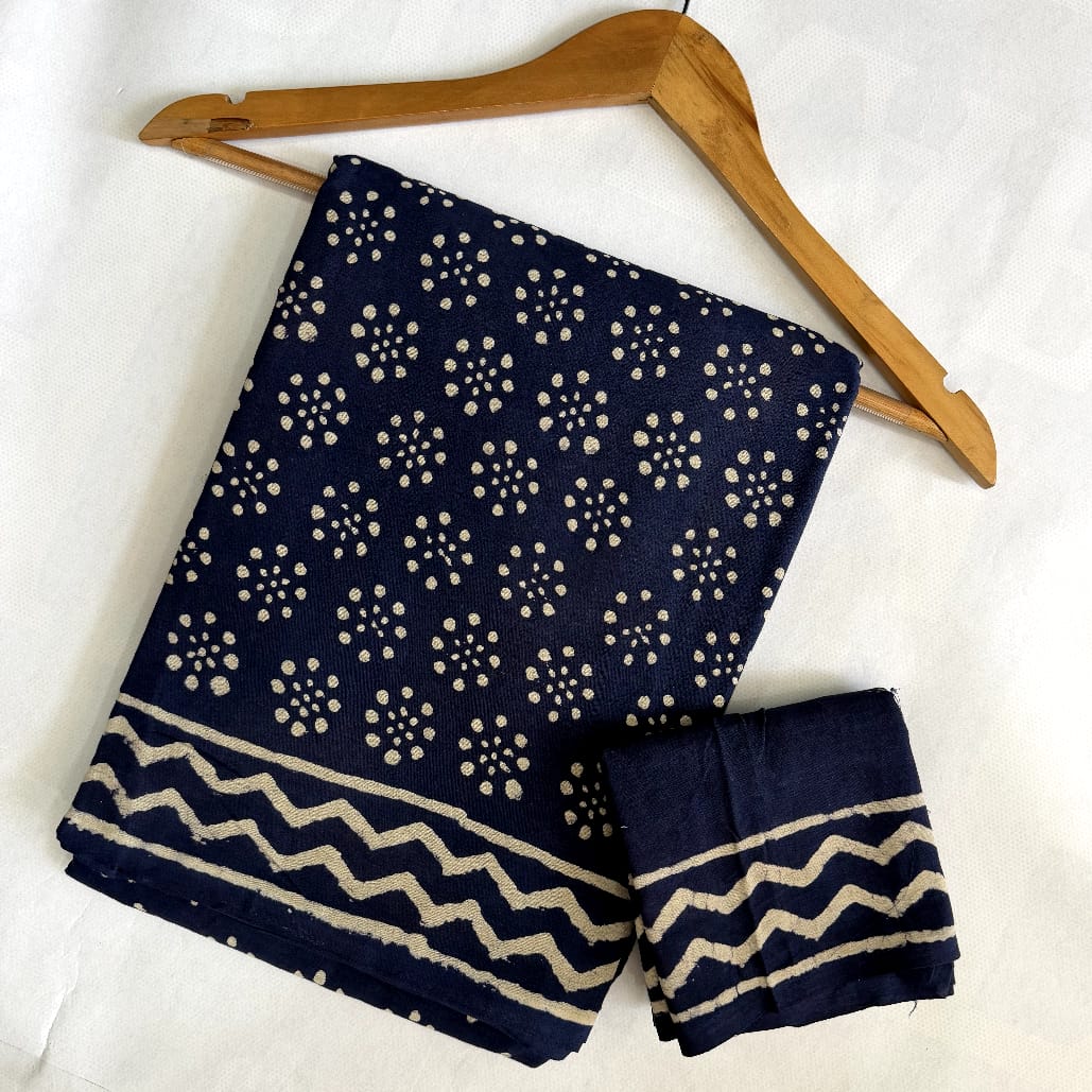 Pre-Order Bagru handBlock Print Cotton mulmul Sarees With Running Blouse