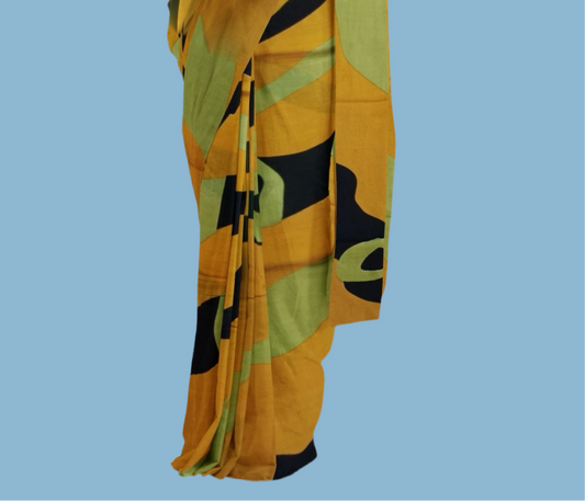 Beautiful Handblock printed pure cotton mulmul saree with blouse