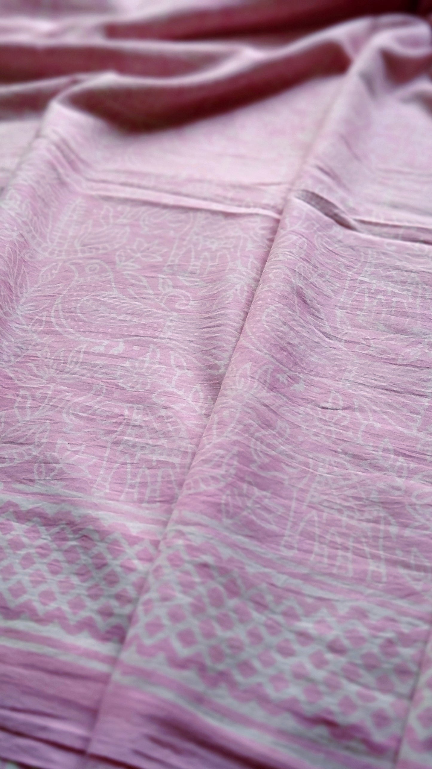 Soft hand printed premium Pink mulmul cotton saree withOUT blouse