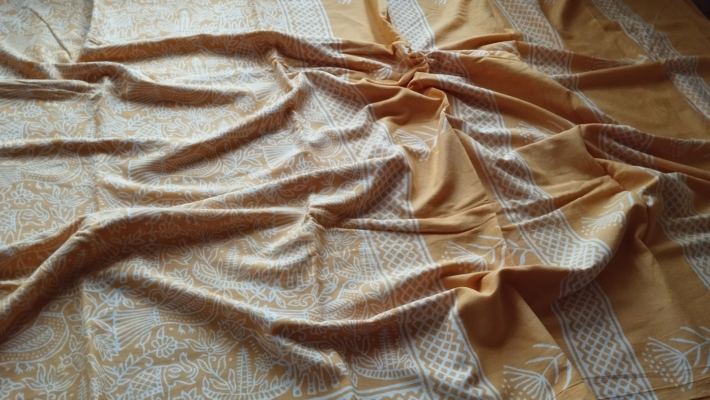 Soft hand printed premium mulmul cotton saree with blouse