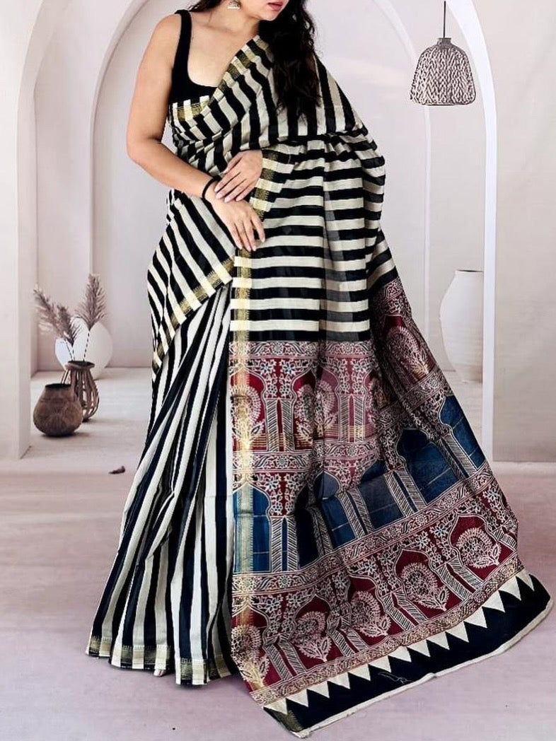 Trendy striped modal silk saree : maheswari silk: ready for delivery
