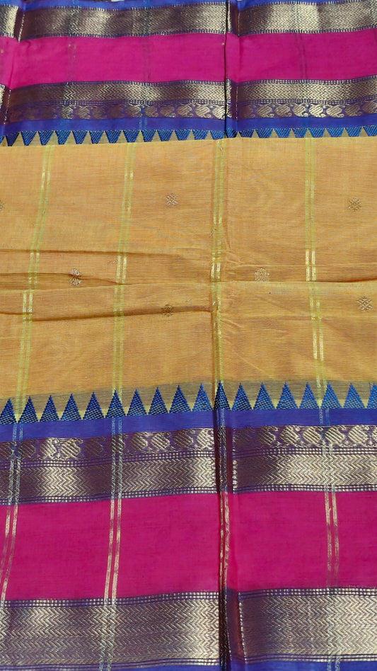 Pure handloom chettinadu kandangi saree without blouse : pretty temple kanchi border