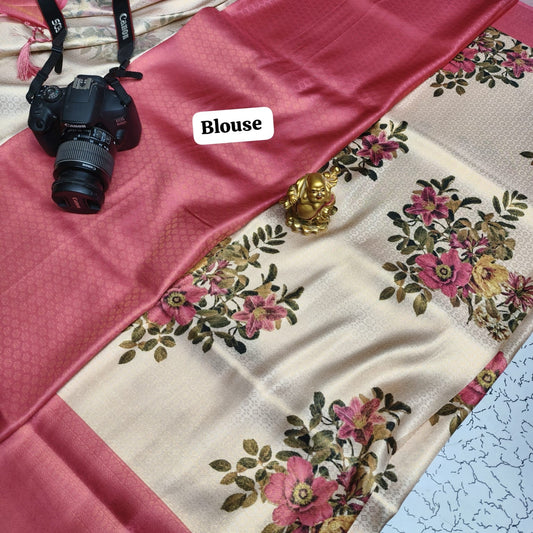 Premium digital floral softy copper zari kubera pattu saree