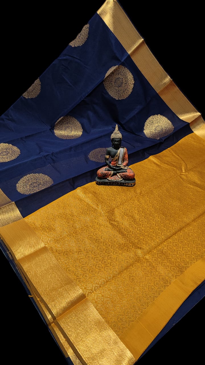 Pre-order Handloom Mercerized silk cotton sarees with all over chakra butta and korvai design.