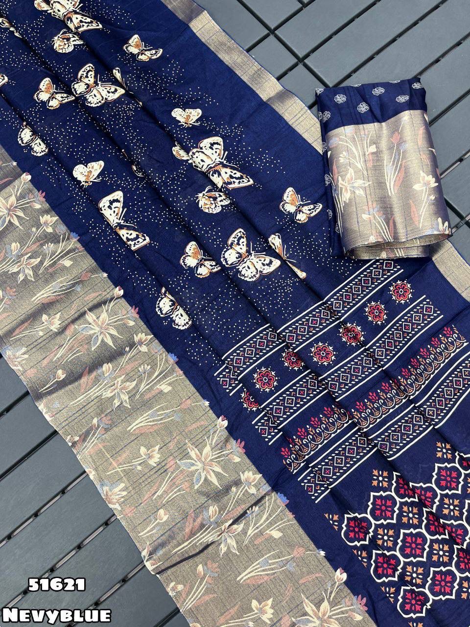 Soft Chanderi linen saree with pretty butterfly prints