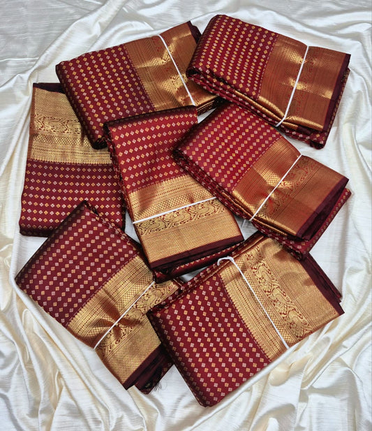 Pre order Kanchipuram Pure Handloom Full Brocade maroon 1000 butta 2gram gold zari bridal silk saree premium quality