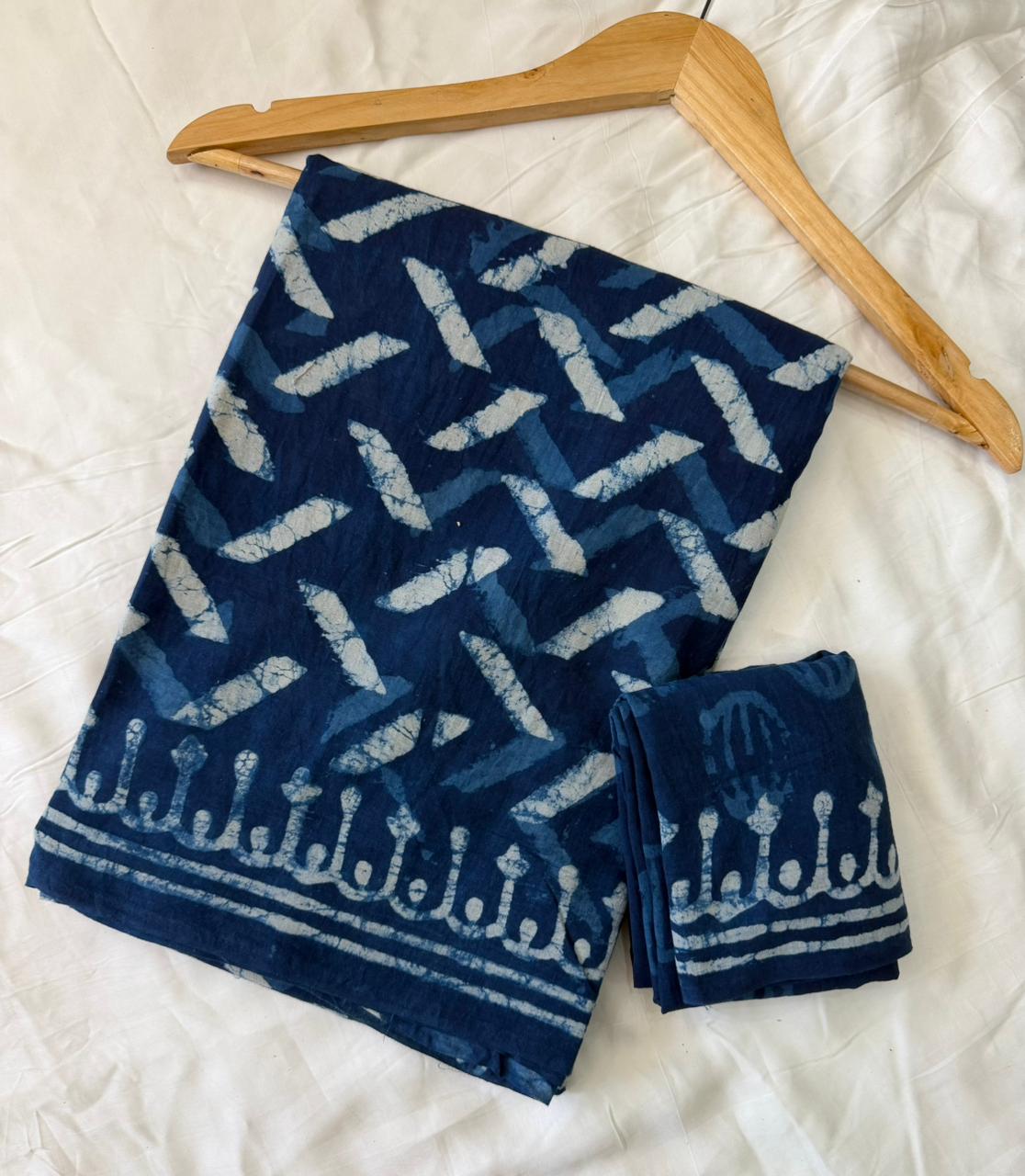 Pre-Order Bagru handBlock Print Cotton mulmul Sarees With Running Blouse