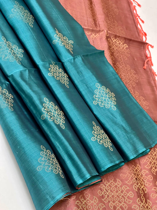 PURE HANDLOOM SOFT SILK RANGOLI/KOLAM BUTTAS ALL OVER SAREE