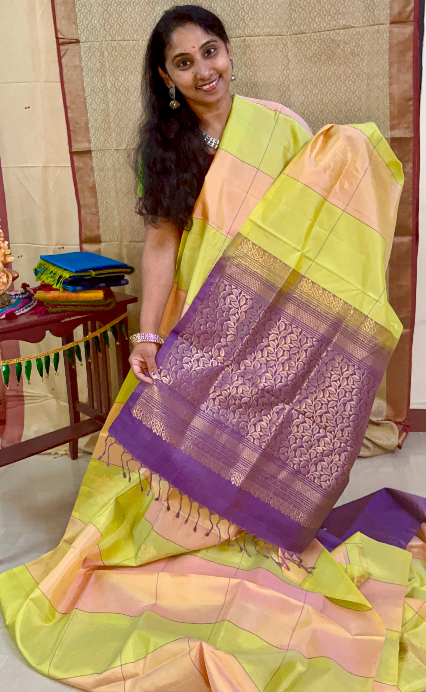 New design new arrival: Handloom Double Warp beautiful big checks with floral motifs Soft Silk Saree