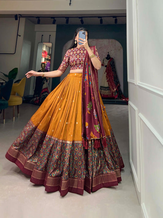 Semistitched Tussar Silk Lehenga Set : ready for dispatch