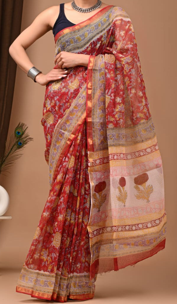 New Unique collection of Colourful Bagru Hand block printed kota doriya sarees with blouse