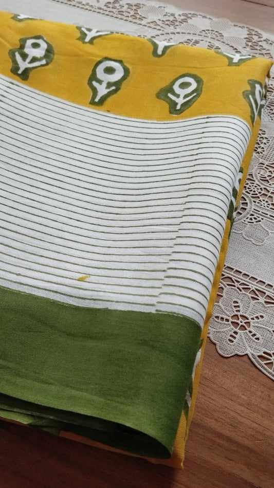 Soft hand printed premium mulmul cotton saree with blouse