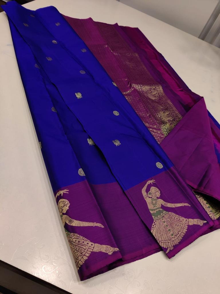 Pure Kanchipuram classical dance border unique design Silk Saree