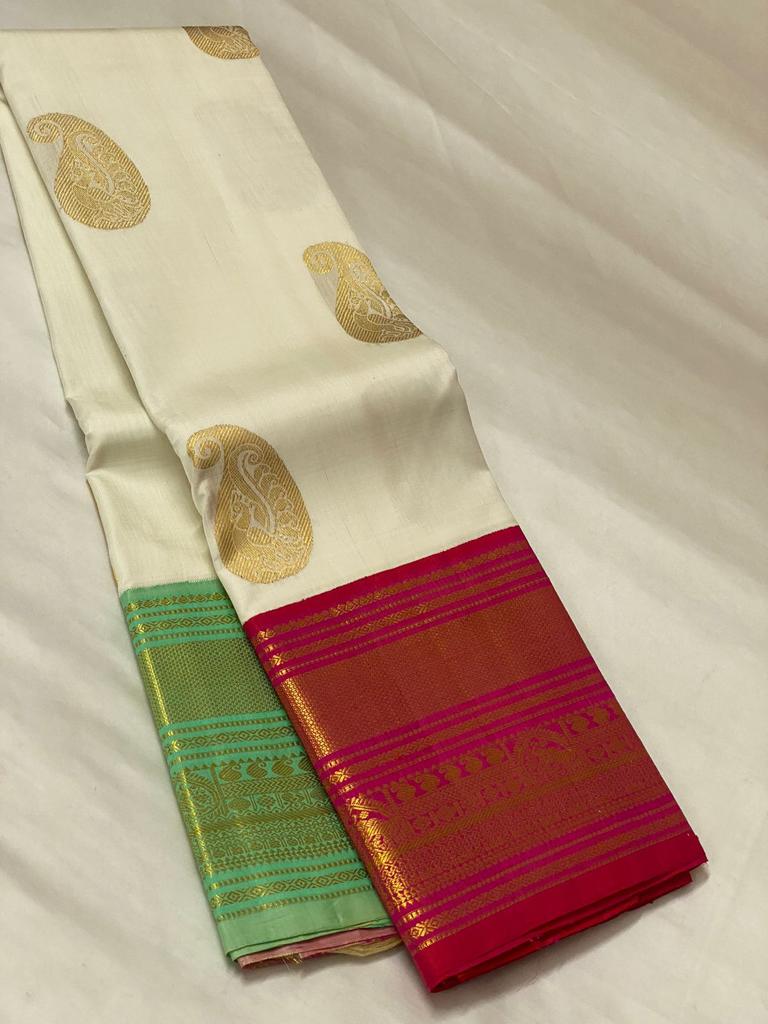 Ganga Jamuna border Pure Kanchivaram silk saree with 2gram gold zari work