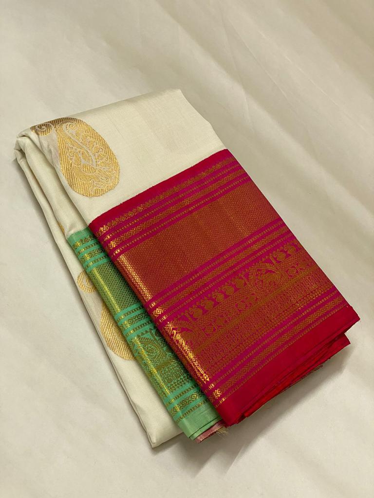 Ganga Jamuna border Pure Kanchivaram silk saree with 2gram gold zari work