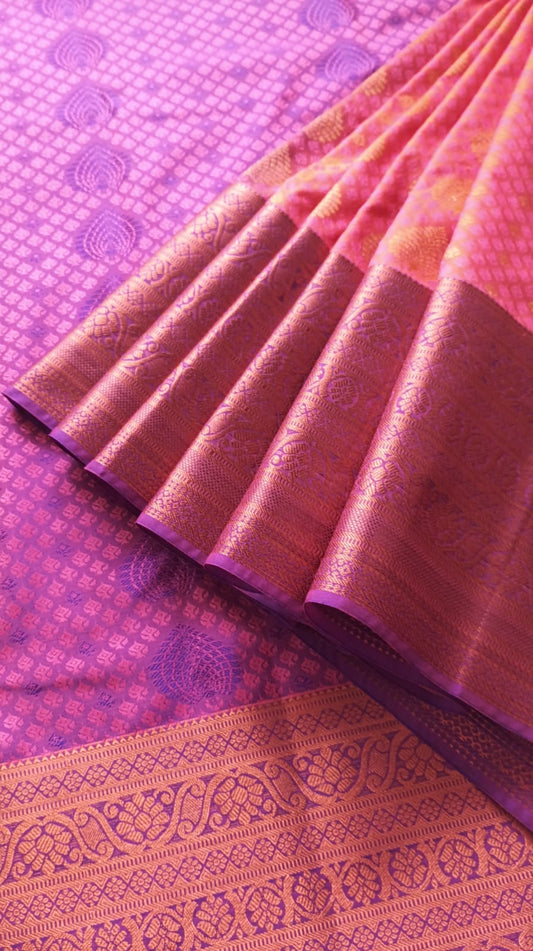Orange and pink double shade fancy Half Saree unstitched -korvai contrast paavadai sattai for children & teenagers
