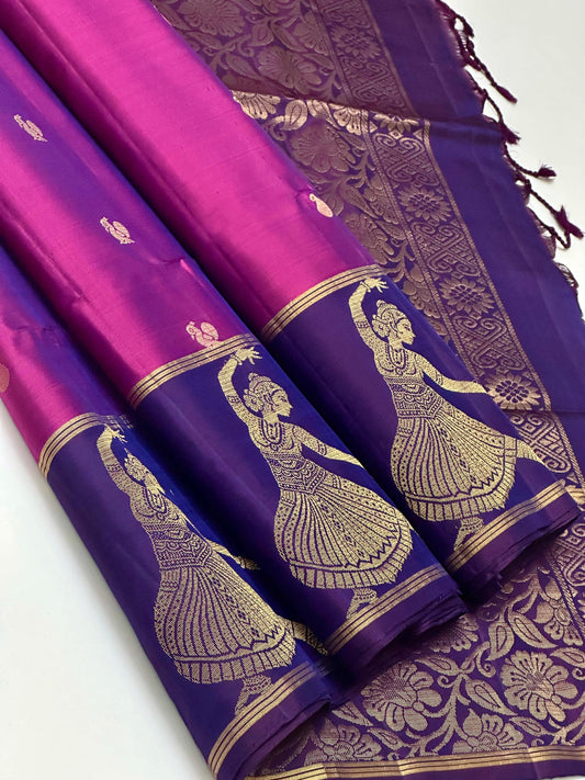 Beautiful Bharatanatiyam border pure kanchipuram SOFT SILK SAREE very unique
