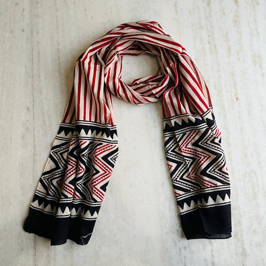 Pure Hand block printed cotton stole : Bagru print