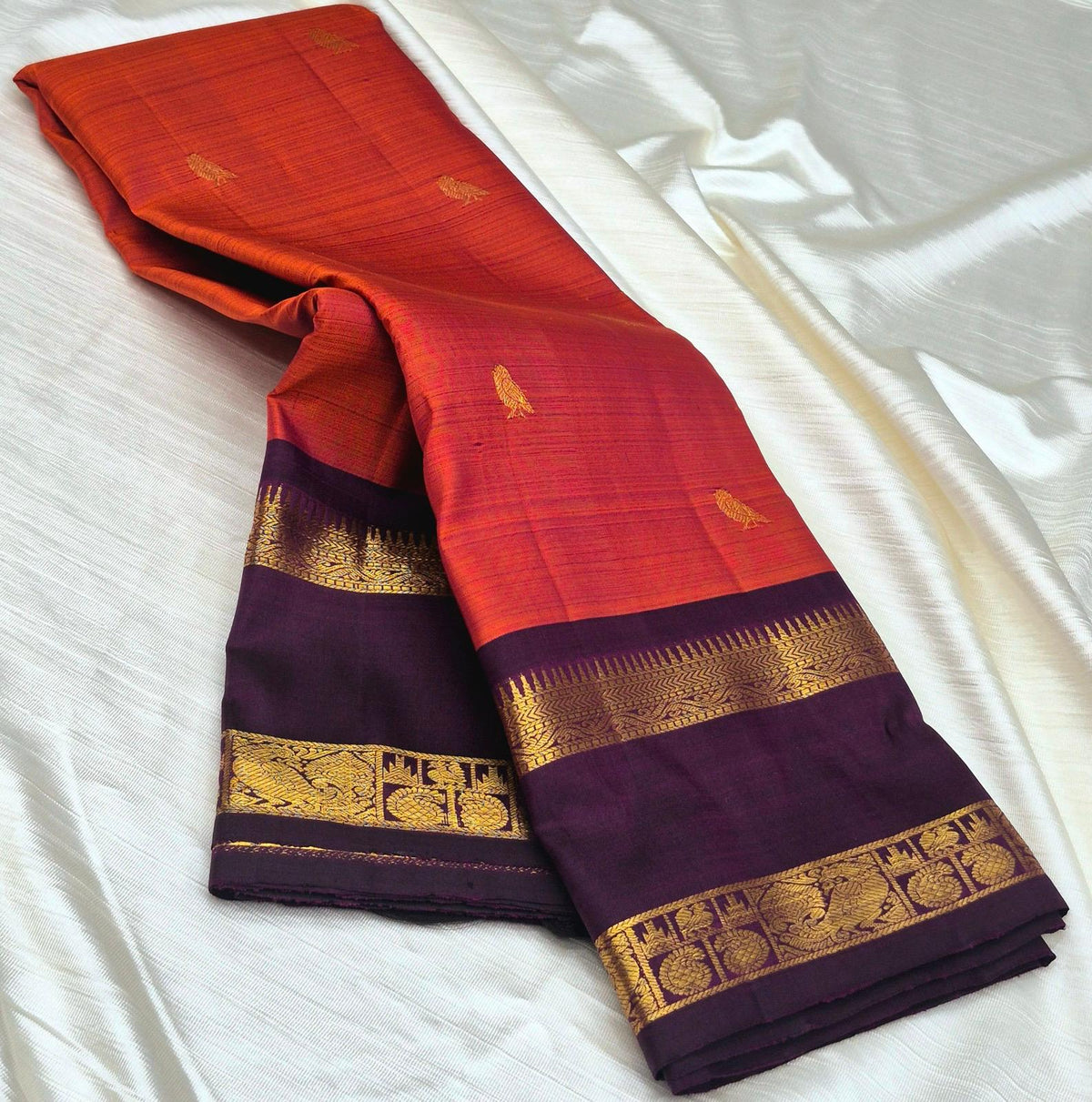 New arrival bridal & festival collection : Pure handloom Kanchipuram silk saree with retta border peacock design 2g gold jari