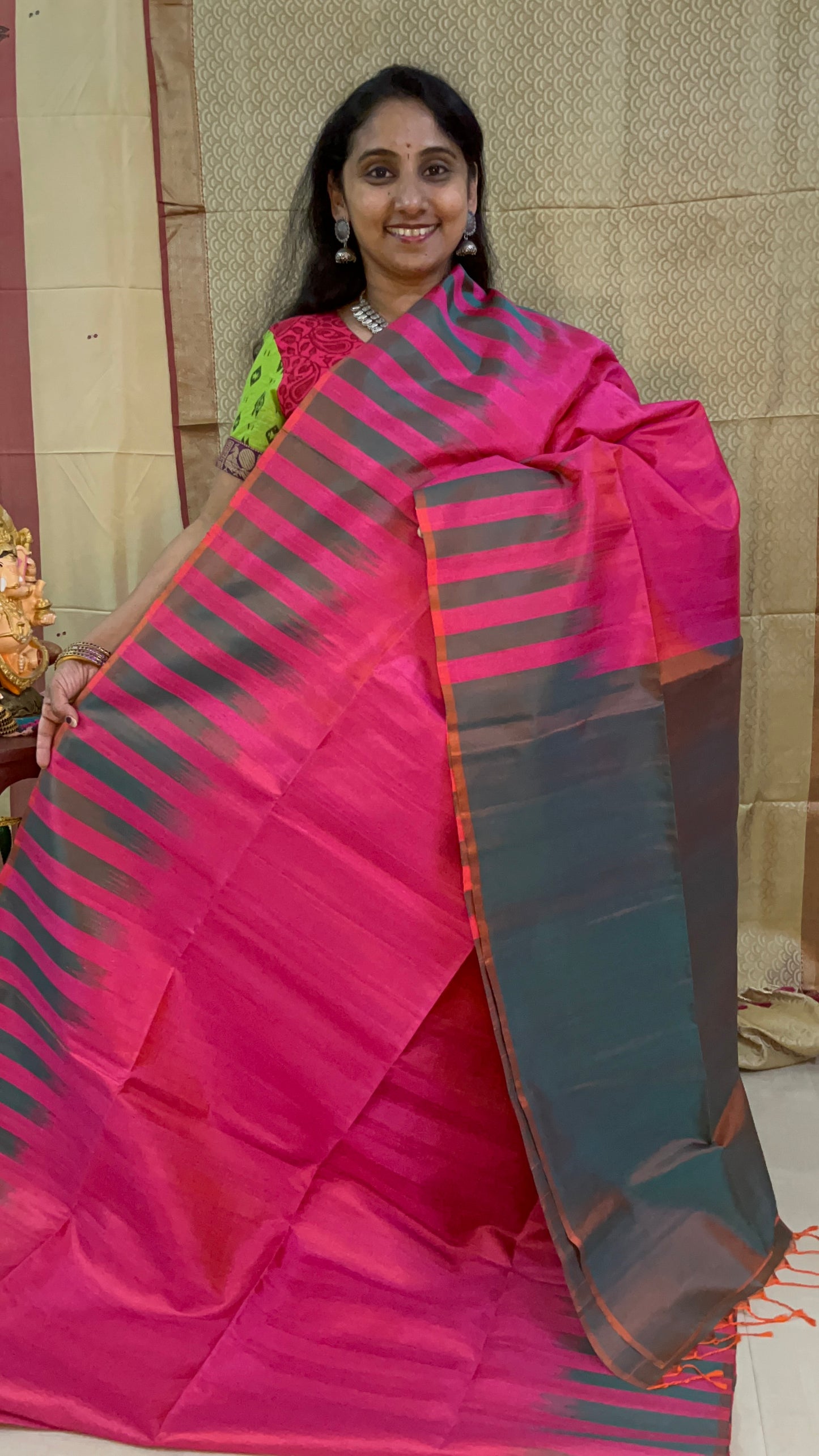 Pure handloom double warp beautiful soft Silk Saree : Pretty Pink