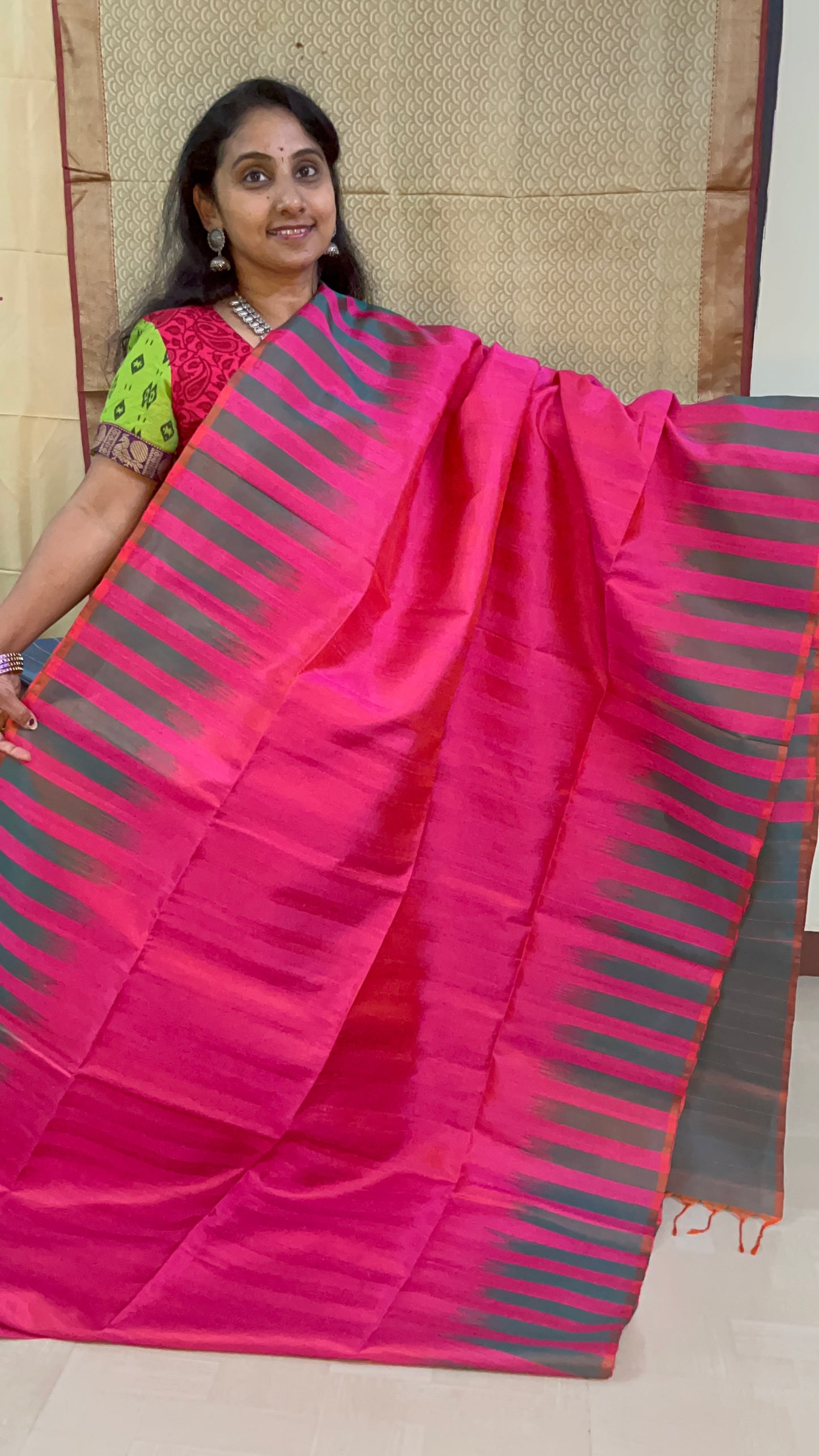 Pure handloom double warp beautiful soft Silk Saree : Pretty Pink