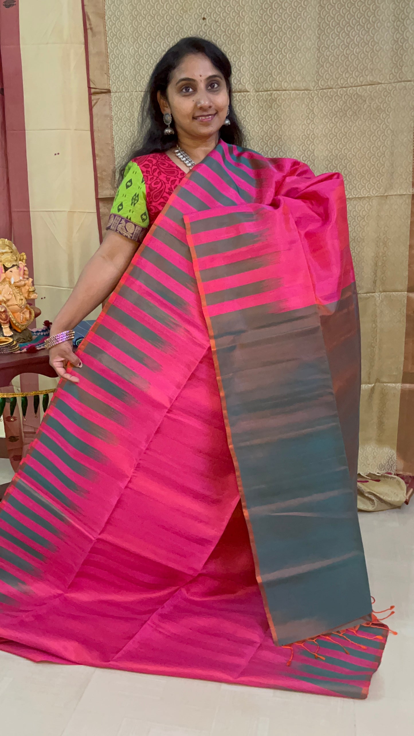 Pure handloom double warp beautiful soft Silk Saree : Pretty Pink
