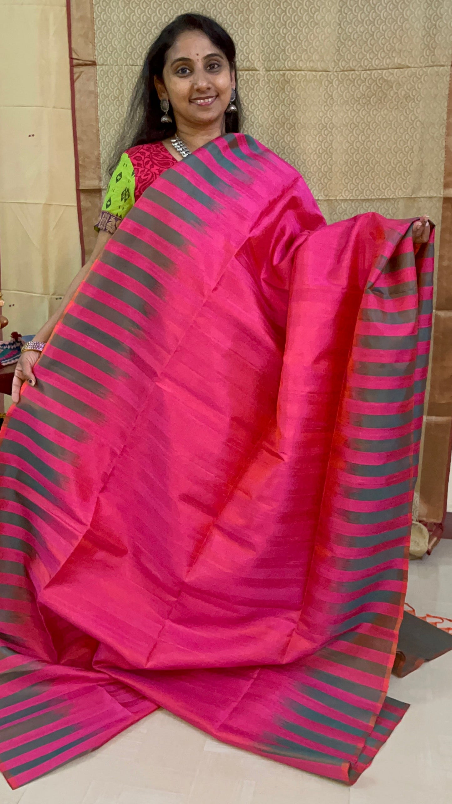 Pure handloom double warp beautiful soft Silk Saree : Pretty Pink