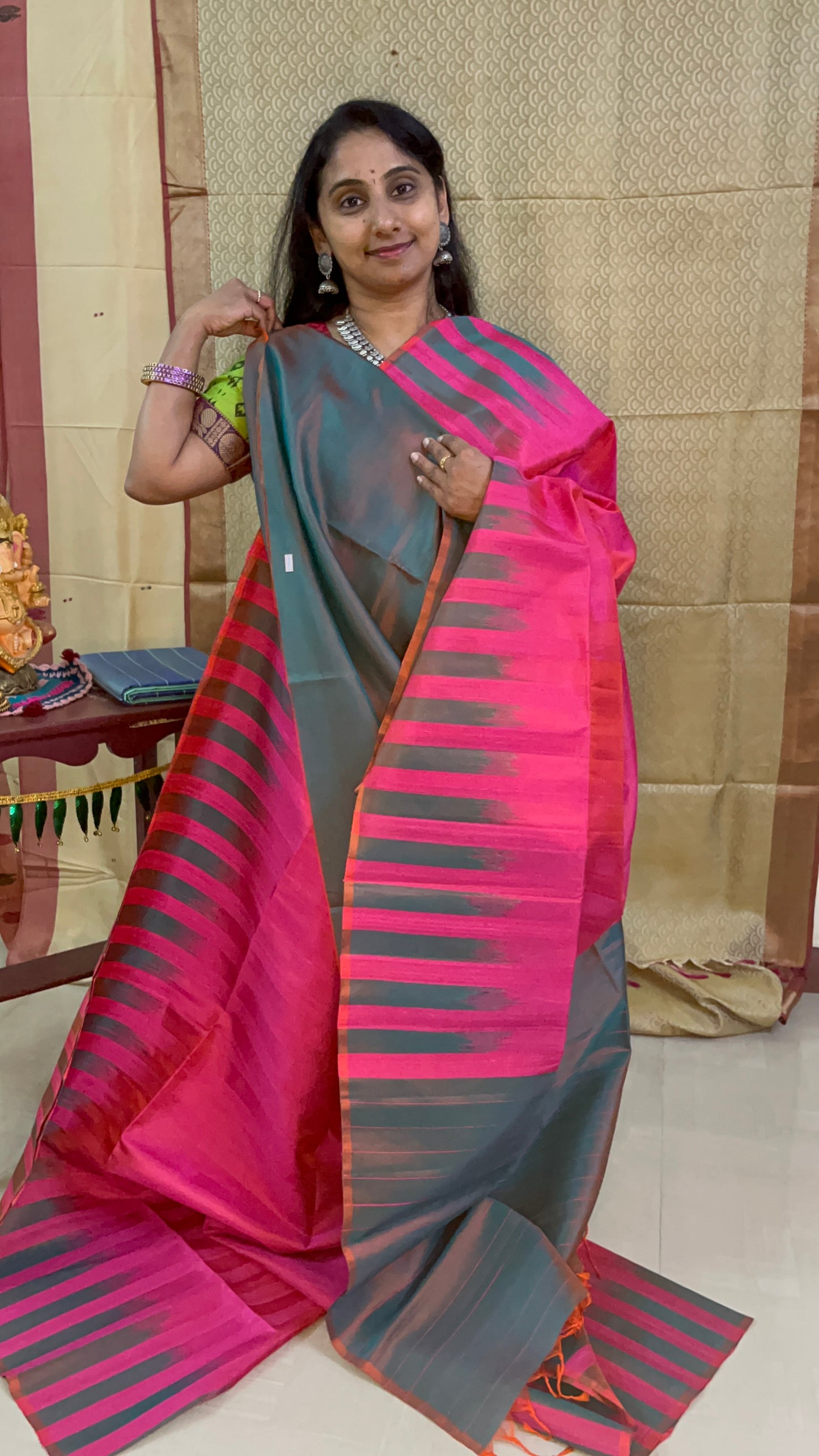 Pure handloom double warp beautiful soft Silk Saree : Pretty Pink