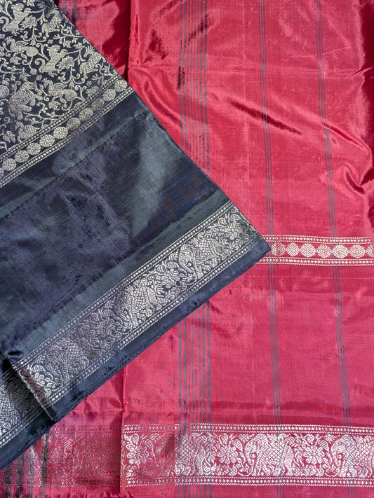 Brand New Vanasigaram Banana Silk Saree without blouse : Silver zari