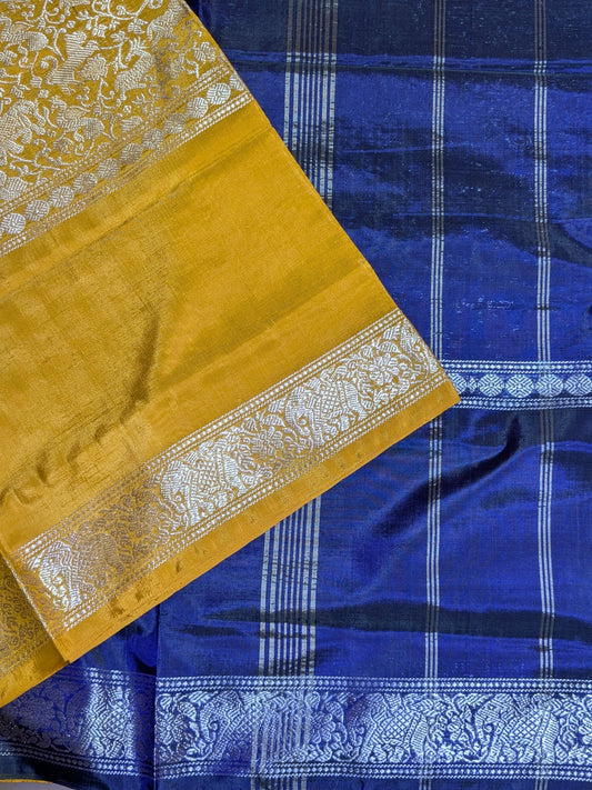 Brand New Vanasigaram Banana Silk Saree without blouse : Silver zari