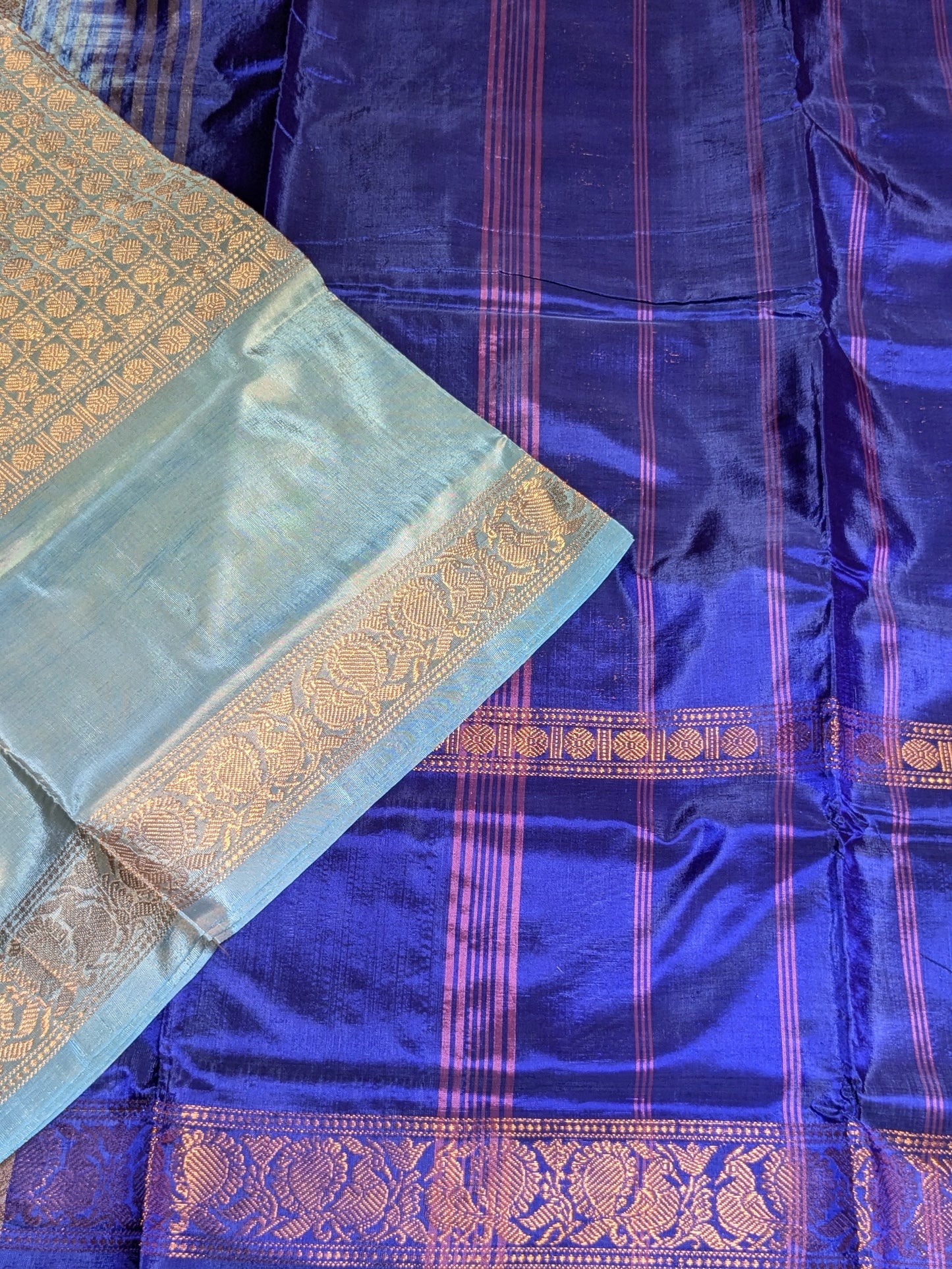 Brand New Vanasigaram Banana Silk Saree without blouse : Rose gold zari