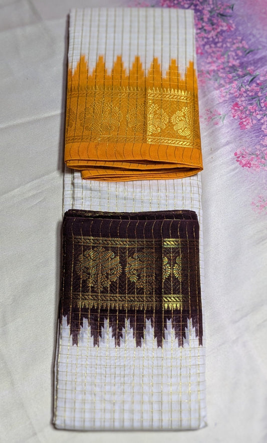 Exclusive Madurai Cotton Ganga Jamuna border with blouse