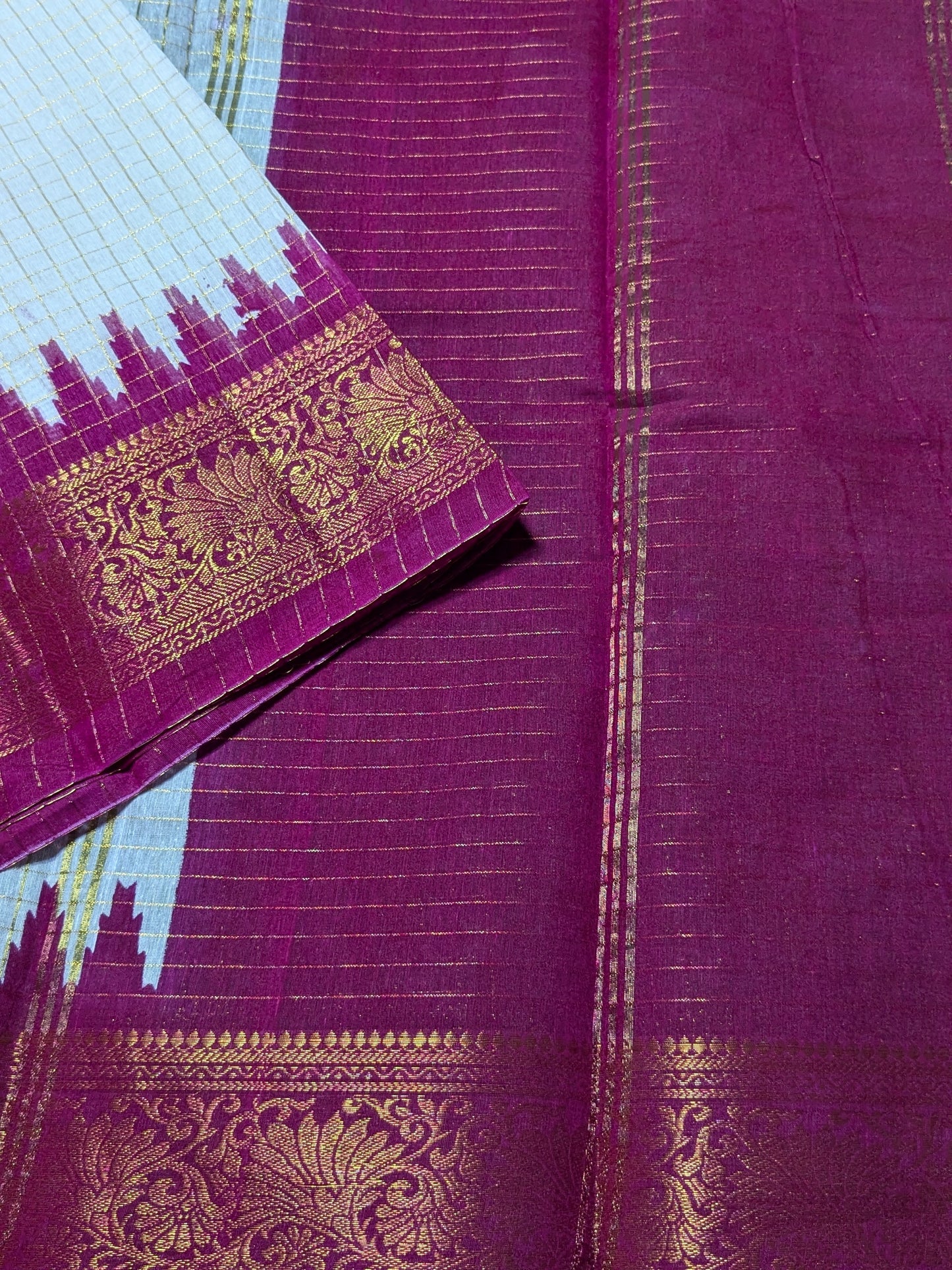 Exclusive Madurai Cotton Ganga Jamuna border with blouse