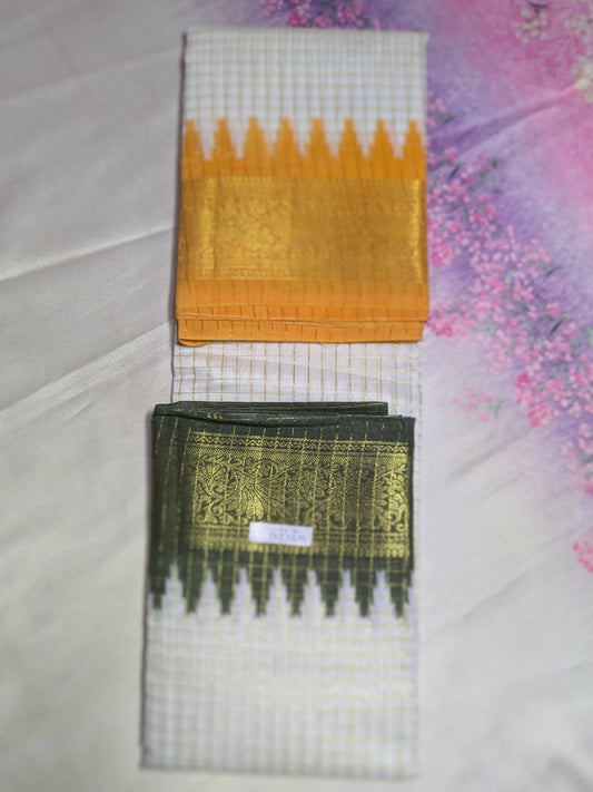 Exclusive Madurai Cotton Ganga Jamuna border with blouse