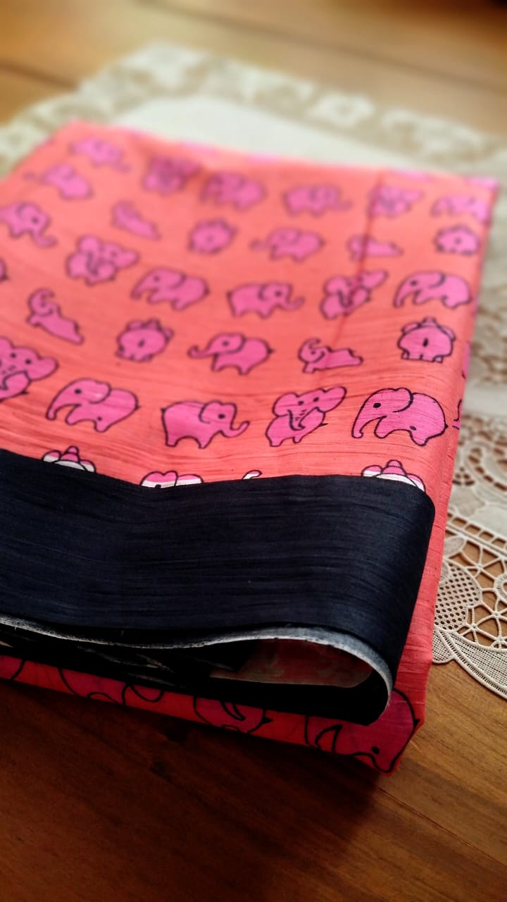 Soft & cute elephant printed premium mulmul cotton saree with blouse