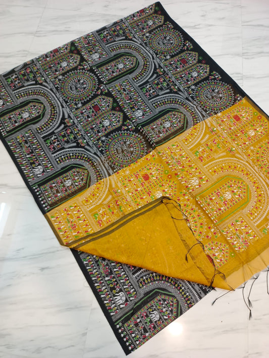 Pre-order Lovely Madhubani block print saree Cotton silk - Contact by chat for colour availability