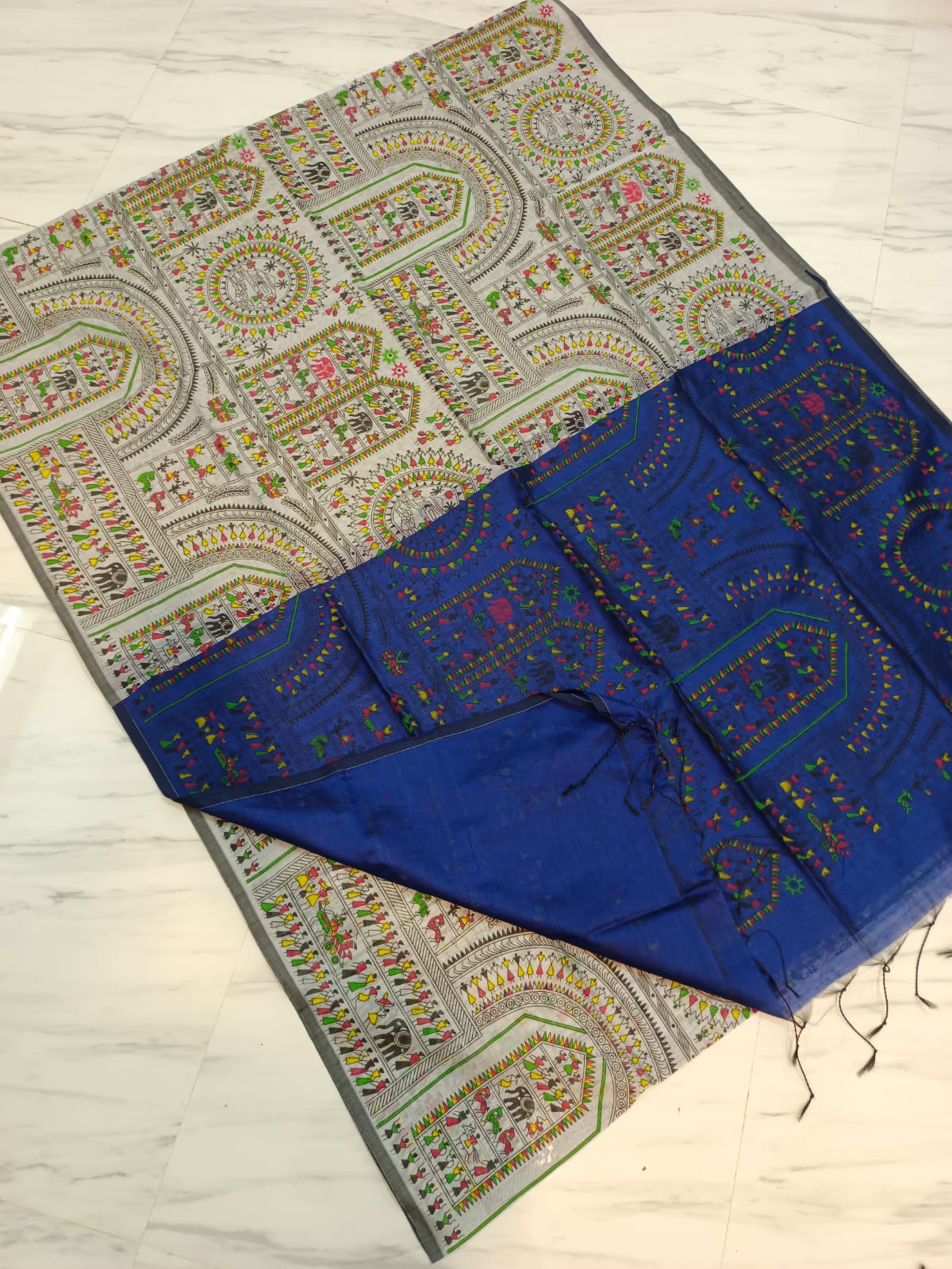 Pre-order Lovely Madhubani block print saree Cotton silk - Contact by chat for colour availability