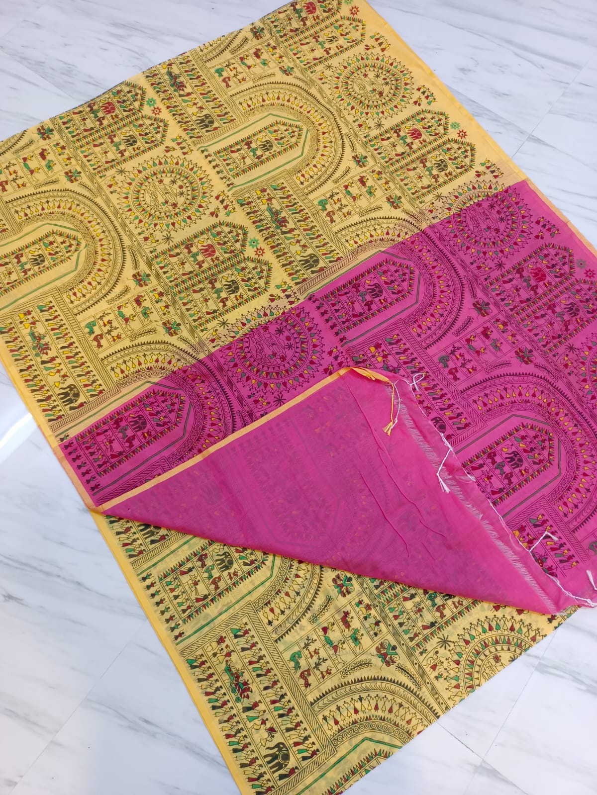 Pre-order Lovely Madhubani block print saree Cotton silk - Contact by chat for colour availability