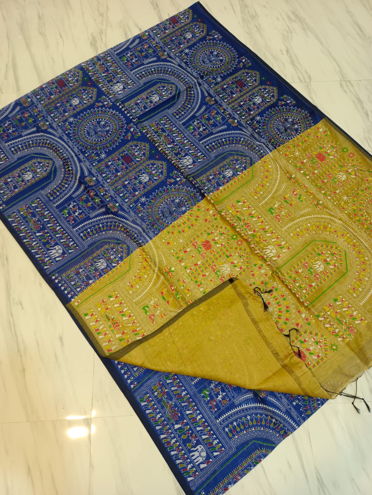 Pre-order Lovely Madhubani block print saree Cotton silk - Contact by chat for colour availability