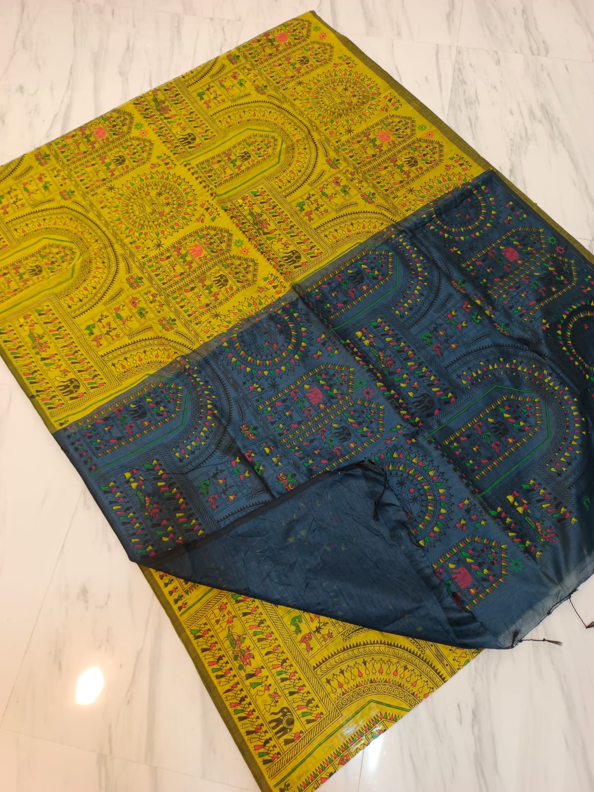 Pre-order Lovely Madhubani block print saree Cotton silk - Contact by chat for colour availability