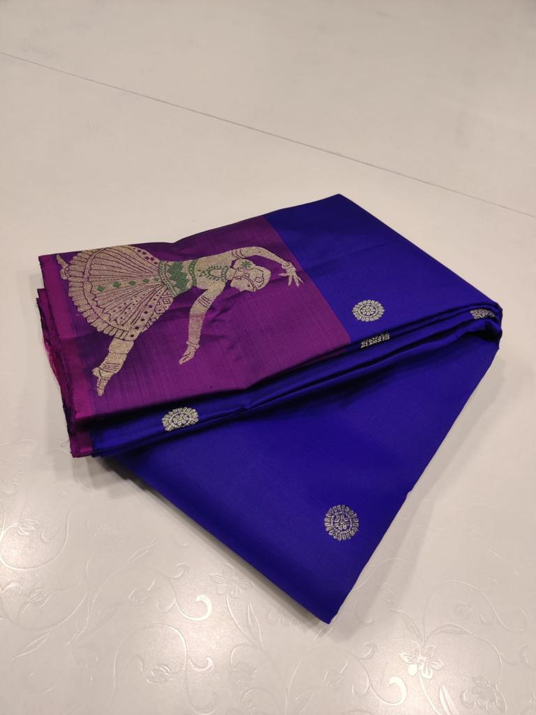 Pure Kanchipuram classical dance border unique design Silk Saree