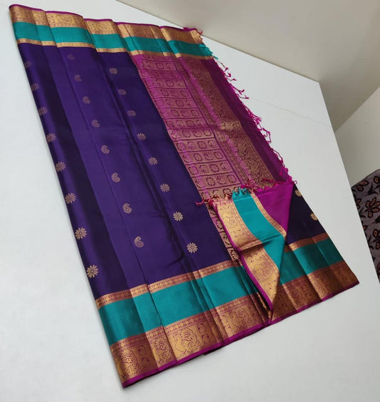 Pure Handloom Kanchipuram silk saree with rettai border design