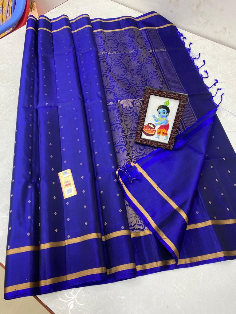 Beautiful Rettai border Double Warp self color Pure Soft Silk Saree