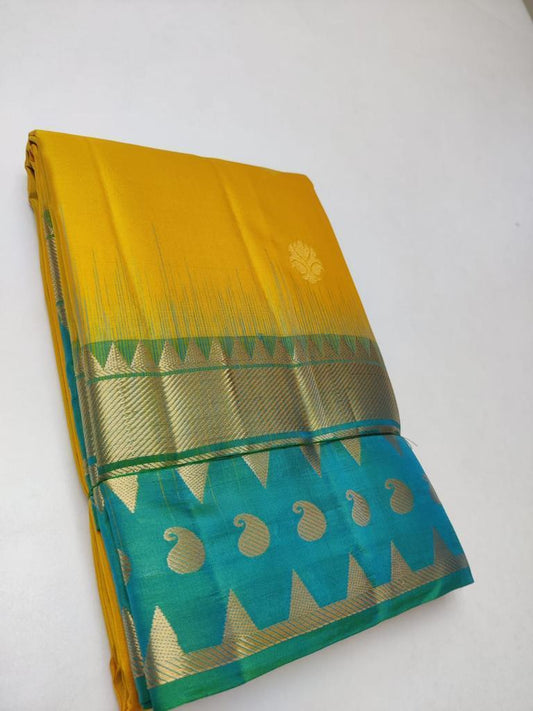 Pure Handloom Kanchivaram silk saree with double border design