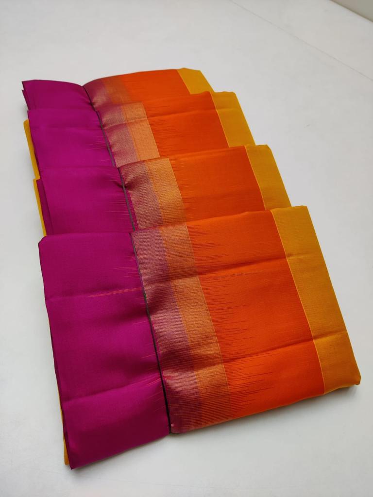 Pretty Yellow with orange & pink border Pure Silk Saree Online