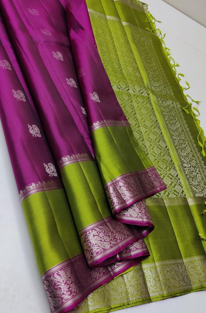 Pure Handloom Kanchivaram silk saree with rettai border