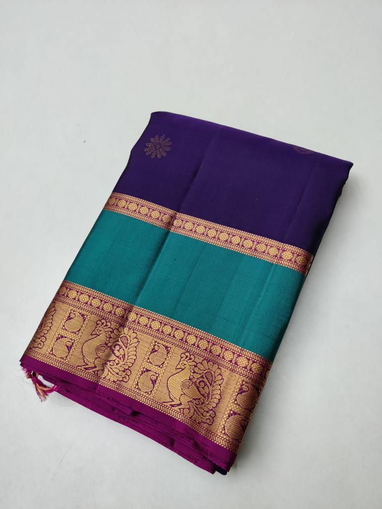 Pure Handloom Kanchipuram silk saree with rettai border design