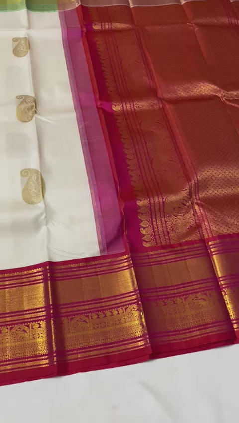 Banarasee Handloom Pure Linen Temple Border Ganga Jamuna Saree-Maroon